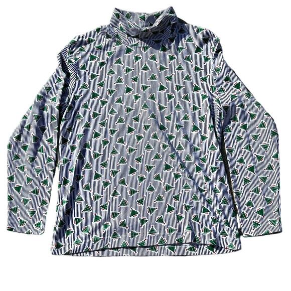 Vtg Christmas Tree white green blue Turtleneck t-shirt Aileen Petites Size Large - Picture 1 of 4